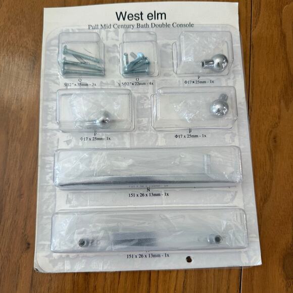 West Elm Mid Century Bath Chrome Knobs Pulls 5 Piece Set NWT - Picture 2 of 9